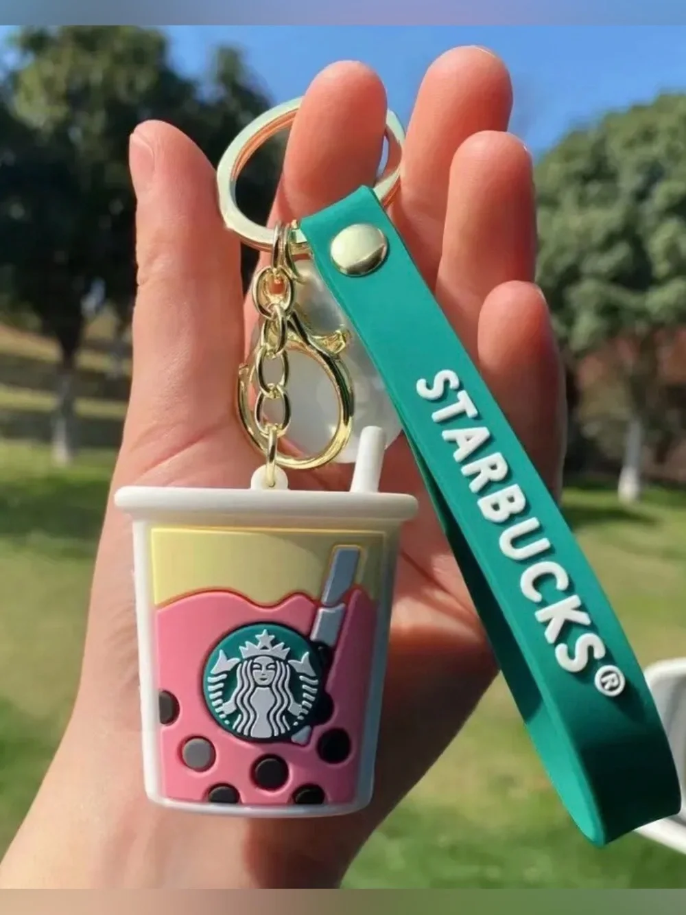 NEW Starbucks Pink Bubble Tea Bag Charm - Keyring with Gold Hardware